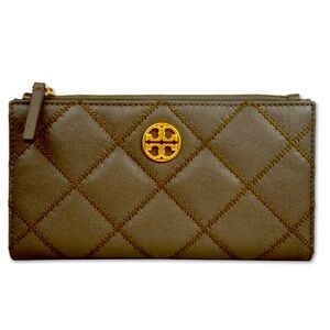 Tory Burch Womens Quilted Leather Folding Slim Envelope Wallet